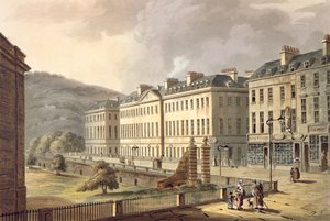 North Parade, teoksesta "Bath Illustrated by a Series of Views", kaivertanut John Hill (1770-1850) -pubi. kirjoittanut William Miller, 1804 (akvatinta)